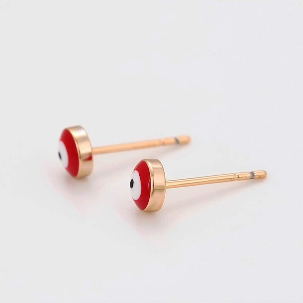 18k Gold Plated Red Evil Eye Stud Minimalist Earrings Dainty Jewelry - Picture 3 of 11